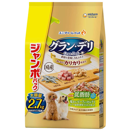 グラン・デリカリカリ仕立て 成犬用低脂肪味わいビーフ入りセレクト ~脂肪分約25%カット~ジャンボパック2.7kg